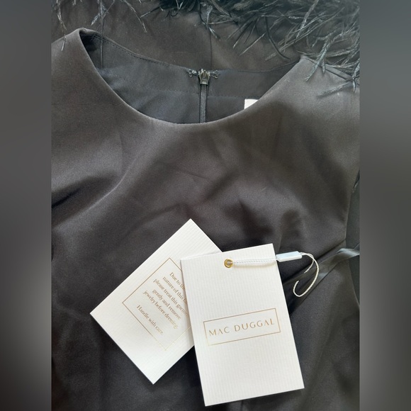 Mac Duggal 11626 Sleeveless Faux Wrap Dress With Feather Detail NWT Black - Picture 3 of 5